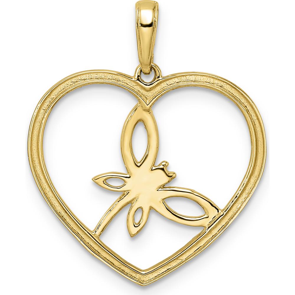 14K Yellow Gold Diamond-Cut Dragonfly in Heart Pendant with Rhodium Accents - 26.3mm by Oro Pregiato