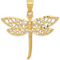 14K Yellow Gold Diamond-Cut Dragonfly Pendant - 37mm Length, 38.5mm Width by Oro Pregiato