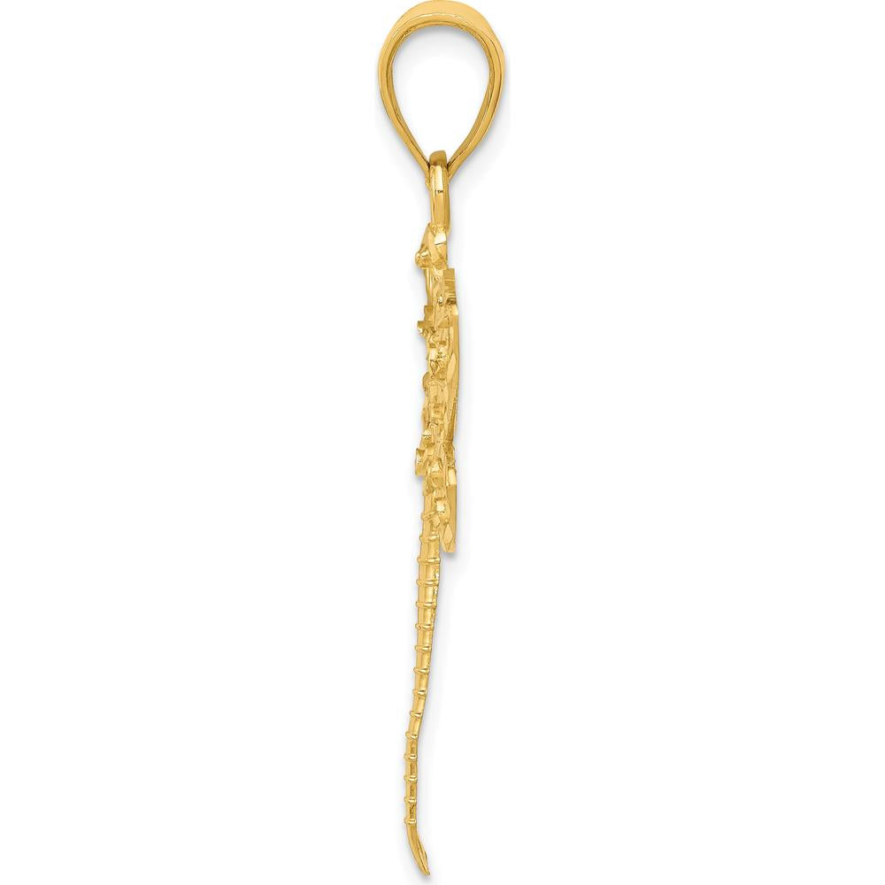 14K Yellow Gold Diamond-Cut Dragonfly Pendant - 37mm Length, 38.5mm Width by Oro Pregiato