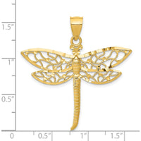 14K Yellow Gold Diamond-Cut Dragonfly Pendant - 37mm Length, 38.5mm Width by Oro Pregiato