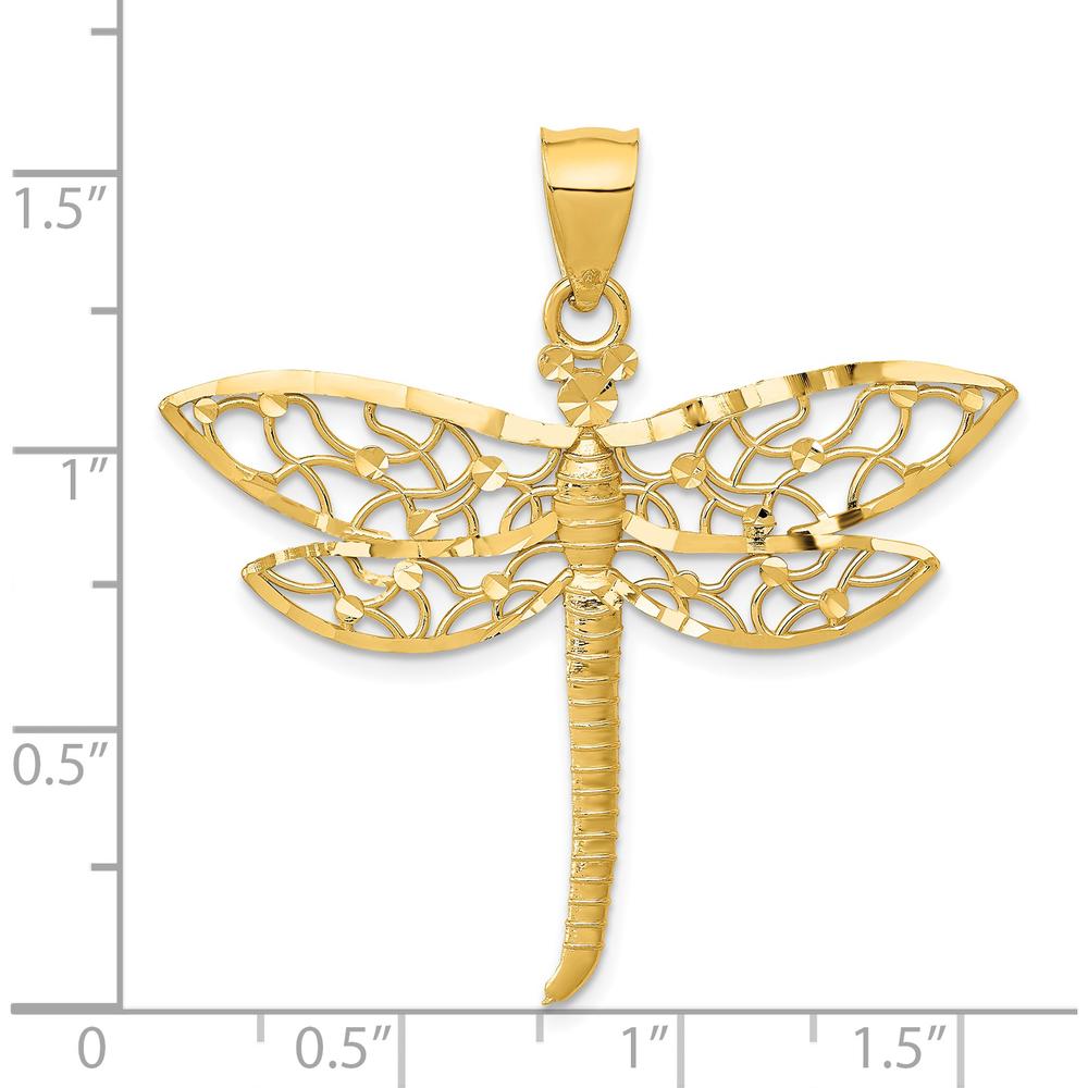 14K Yellow Gold Diamond-Cut Dragonfly Pendant - 37mm Length, 38.5mm Width by Oro Pregiato