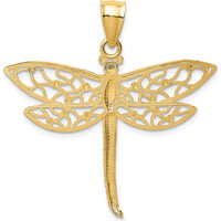 14K Yellow Gold Diamond-Cut Dragonfly Pendant - 37mm Length, 38.5mm Width by Oro Pregiato