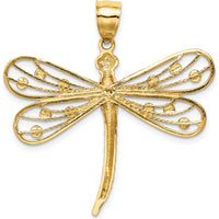 14K Yellow Gold Diamond-Cut Dragonfly Pendant with Rhodium Accents by Oro Pregiato