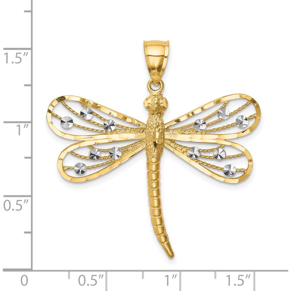 14K Yellow Gold Diamond-Cut Dragonfly Pendant with Rhodium Accents by Oro Pregiato