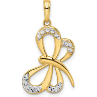 14K Yellow Gold Diamond-Cut Dragonfly Pendant with White Rhodium Accents by Oro Pregiato