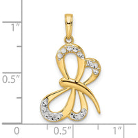 14K Yellow Gold Diamond-Cut Dragonfly Pendant with White Rhodium Accents by Oro Pregiato