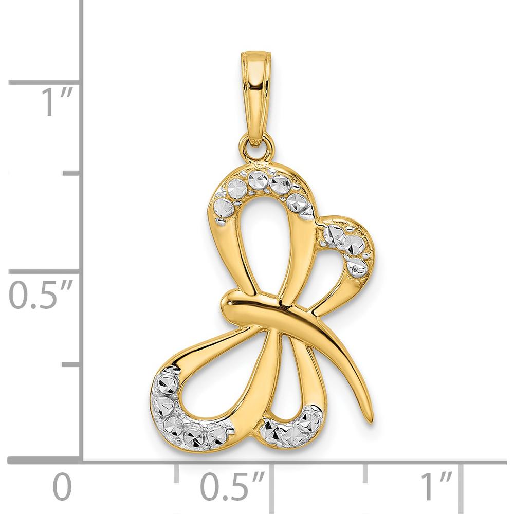 14K Yellow Gold Diamond-Cut Dragonfly Pendant with White Rhodium Accents by Oro Pregiato