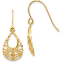 14K Yellow Gold Diamond-Cut Drop Dangle Earrings - Polished Finish, 25mm Length by Oro Pregiato