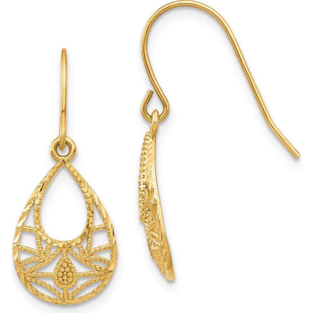 14K Yellow Gold Diamond-Cut Drop Dangle Earrings - Polished Finish, 25mm Length by Oro Pregiato