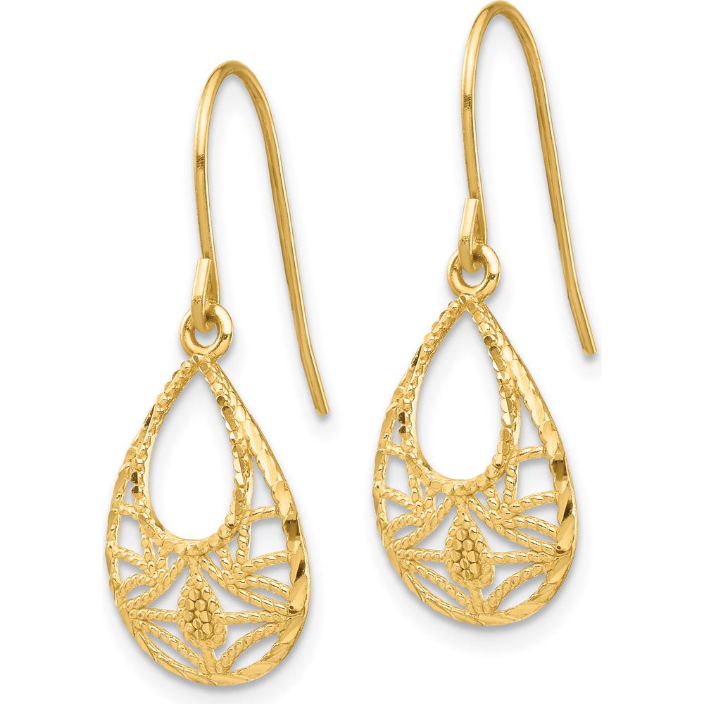 14K Yellow Gold Diamond-Cut Drop Dangle Earrings - Polished Finish, 25mm Length by Oro Pregiato