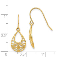 14K Yellow Gold Diamond-Cut Drop Dangle Earrings - Polished Finish, 25mm Length by Oro Pregiato