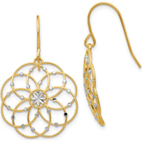 14K Yellow Gold Diamond-Cut Drop Earrings with Rhodium Accents by 0