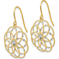 14K Yellow Gold Diamond-Cut Drop Earrings with Rhodium Accents by 0