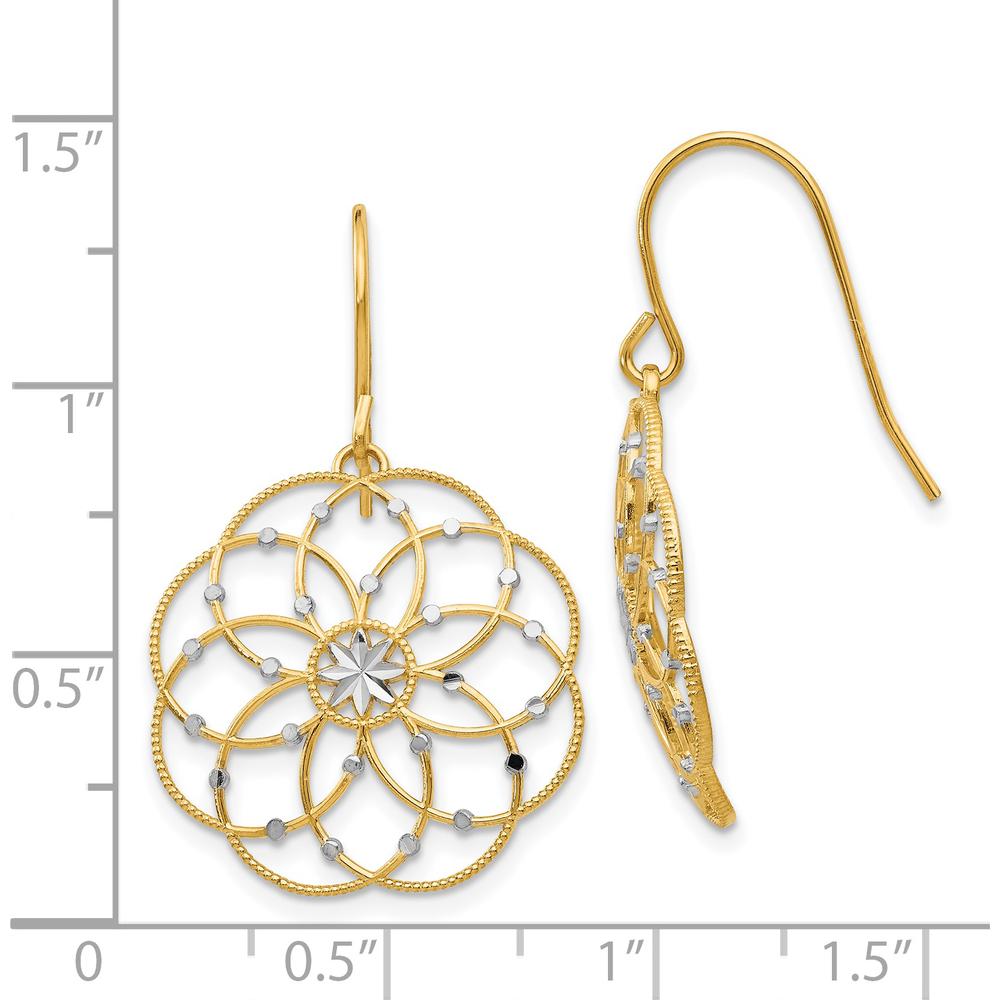 14K Yellow Gold Diamond-Cut Drop Earrings with Rhodium Accents by 0