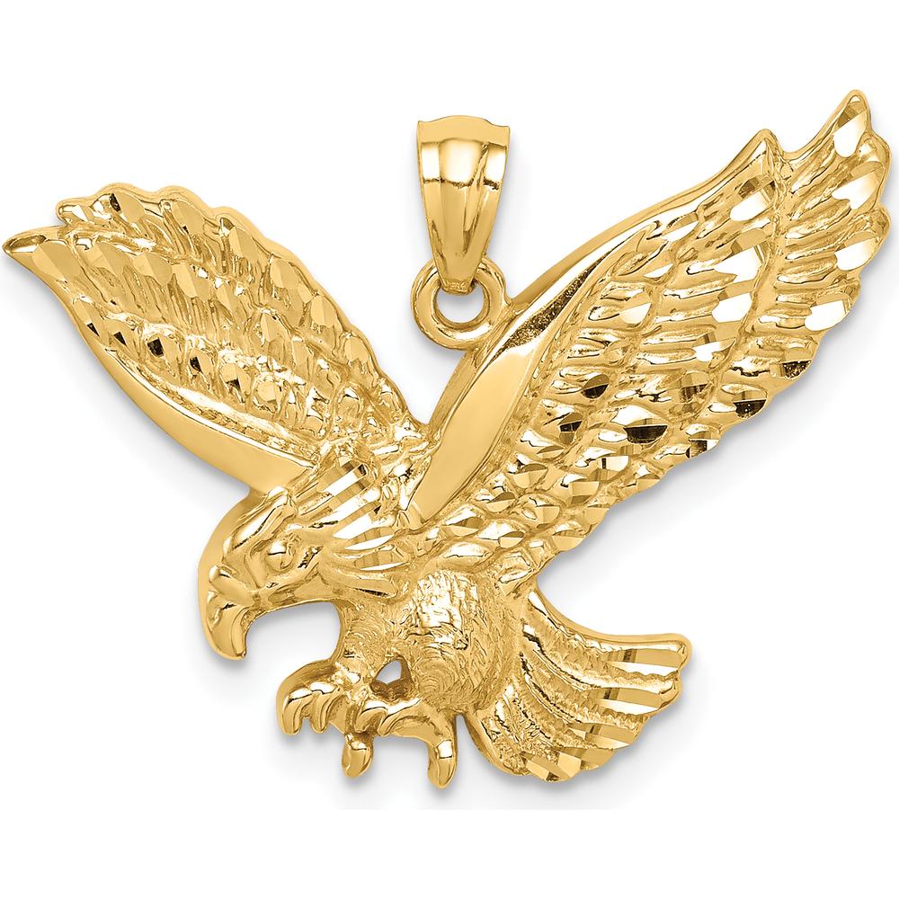 14K Yellow Gold Diamond-Cut Eagle Pendant with Textured Back Design by Oro Pregiato