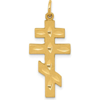 14K Yellow Gold Diamond-Cut Eastern Orthodox Cross Pendant with Satin Finish - 32mm Length by Oro Pregiato
