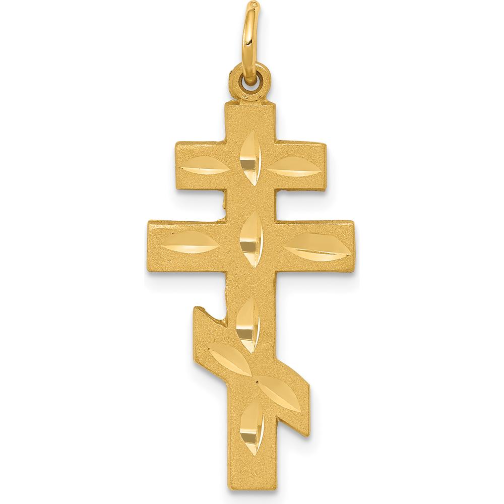 14K Yellow Gold Diamond-Cut Eastern Orthodox Cross Pendant with Satin Finish - 32mm Length by Oro Pregiato