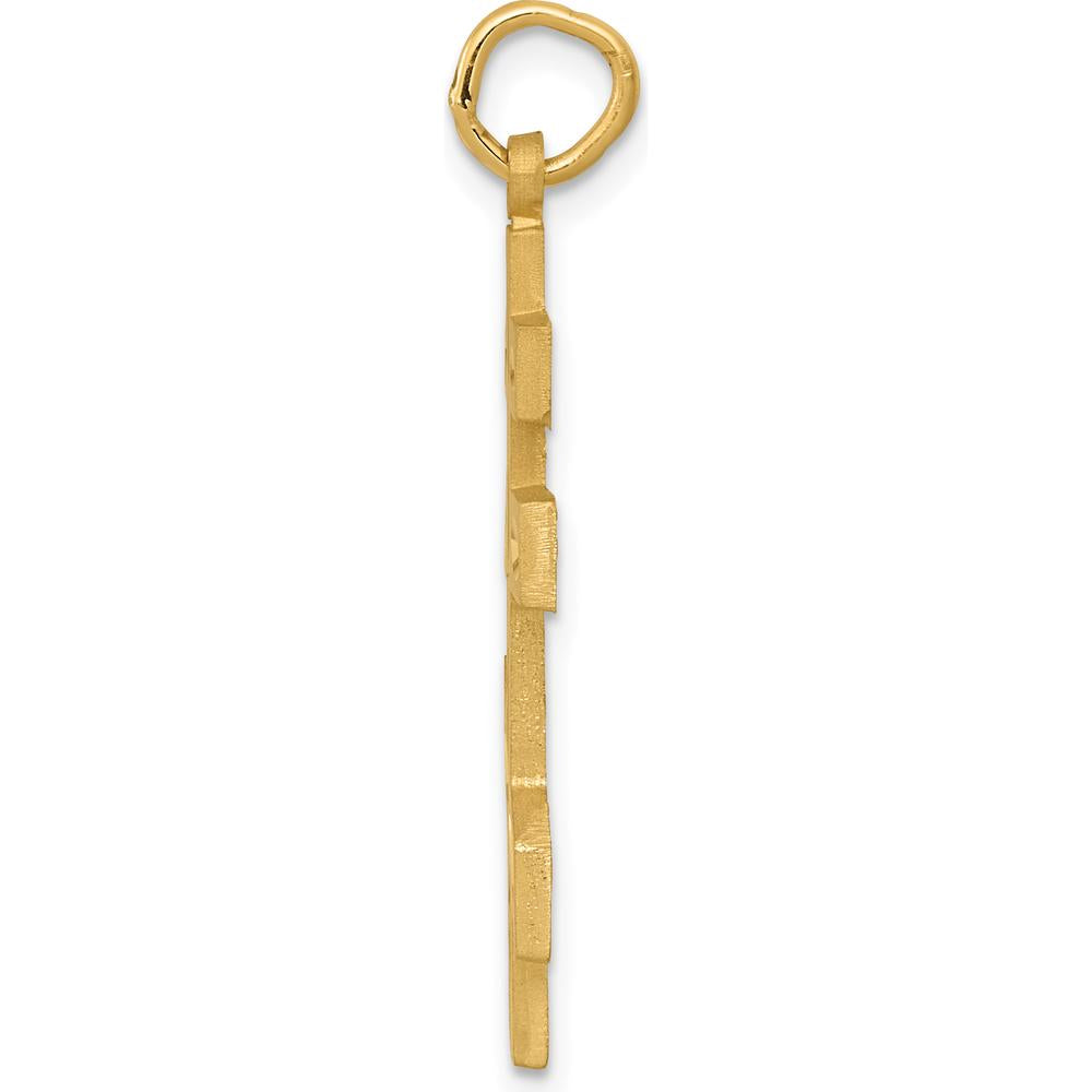 14K Yellow Gold Diamond-Cut Eastern Orthodox Cross Pendant with Satin Finish - 32mm Length by Oro Pregiato