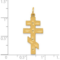 14K Yellow Gold Diamond-Cut Eastern Orthodox Cross Pendant with Satin Finish - 32mm Length by Oro Pregiato
