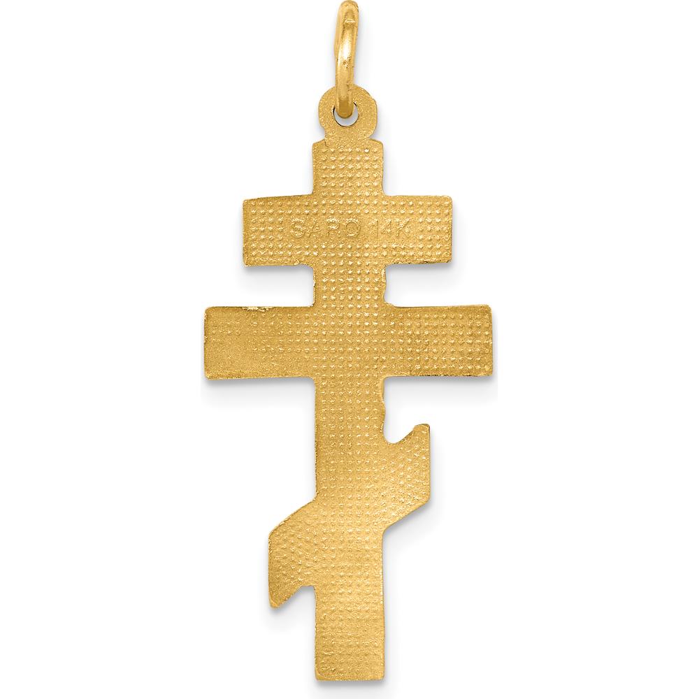 14K Yellow Gold Diamond-Cut Eastern Orthodox Cross Pendant with Satin Finish - 32mm Length by Oro Pregiato