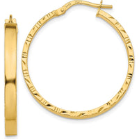 14K Yellow Gold Diamond Cut Edge Large Hoop Earrings - 3mm Thickness by 0
