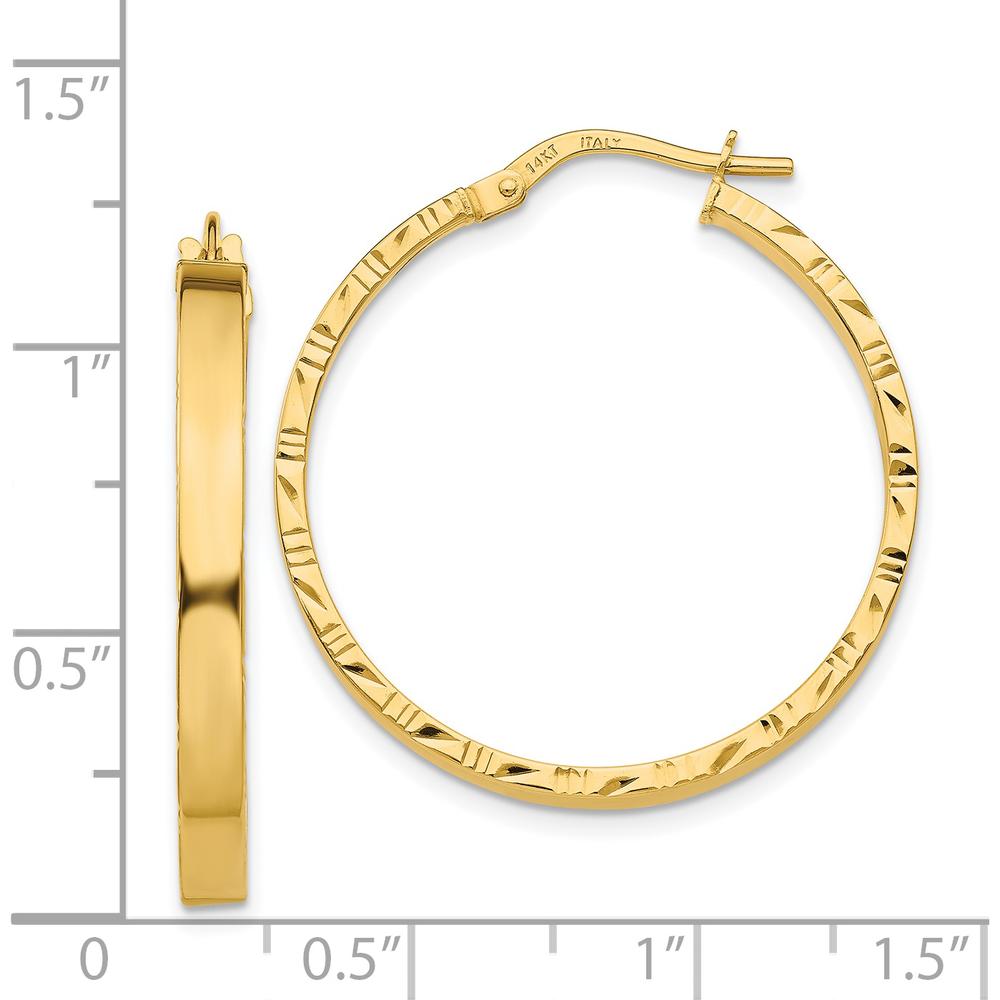 14K Yellow Gold Diamond Cut Edge Large Hoop Earrings - 3mm Thickness by 0