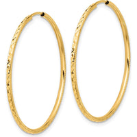 14K Yellow Gold Diamond-Cut Endless Hoop Earrings - 1.50mm Thick, 35mm Length by 0