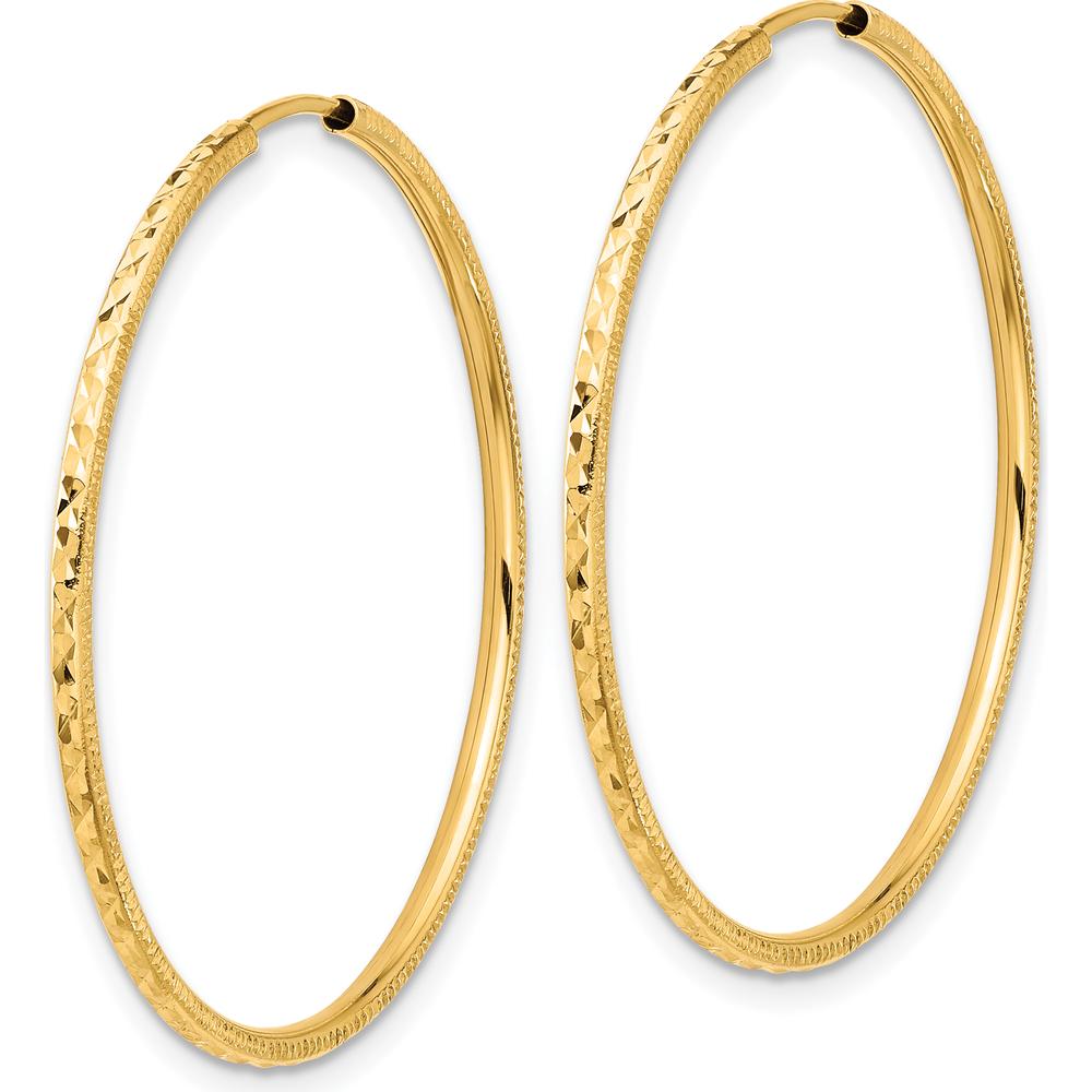 14K Yellow Gold Diamond-Cut Endless Hoop Earrings - 1.50mm Thick, 35mm Length by 0