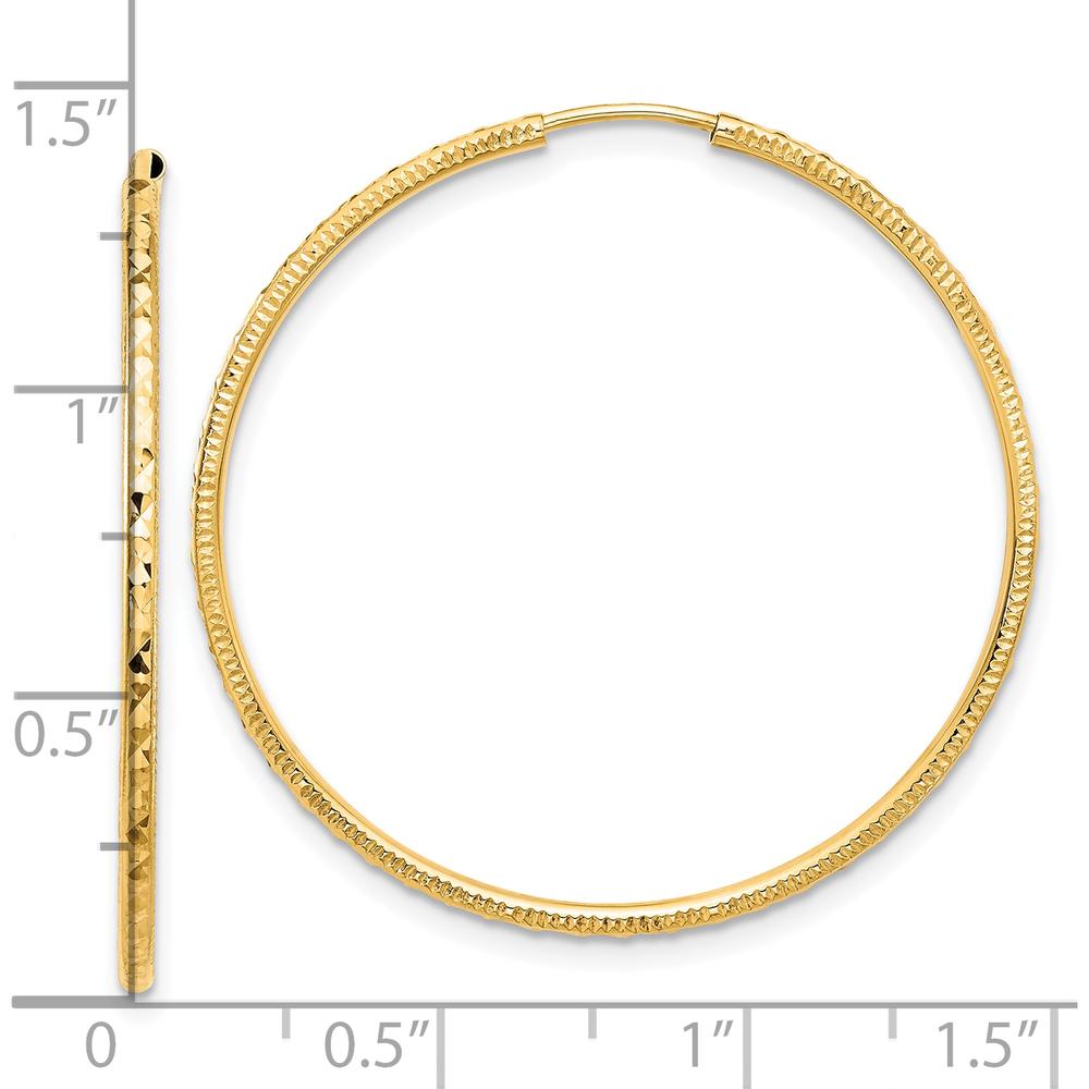 14K Yellow Gold Diamond-Cut Endless Hoop Earrings - 1.50mm Thick, 35mm Length by 0