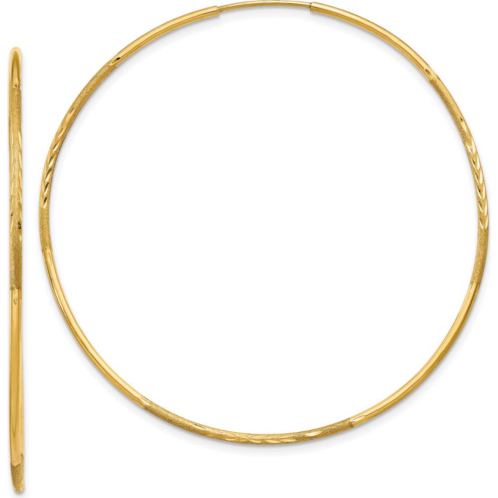 14K Yellow Gold Diamond-Cut Endless Hoop Earrings - 50mm Diameter by Oro Pregiato