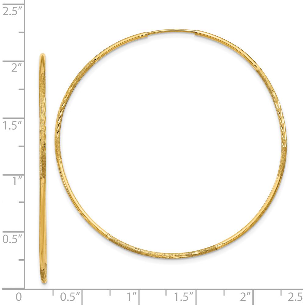 14K Yellow Gold Diamond-Cut Endless Hoop Earrings - 50mm Diameter by Oro Pregiato