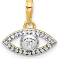 14K Yellow Gold Diamond-Cut Evil Eye Pendant with Rhodium Finish by Oro Pregiato