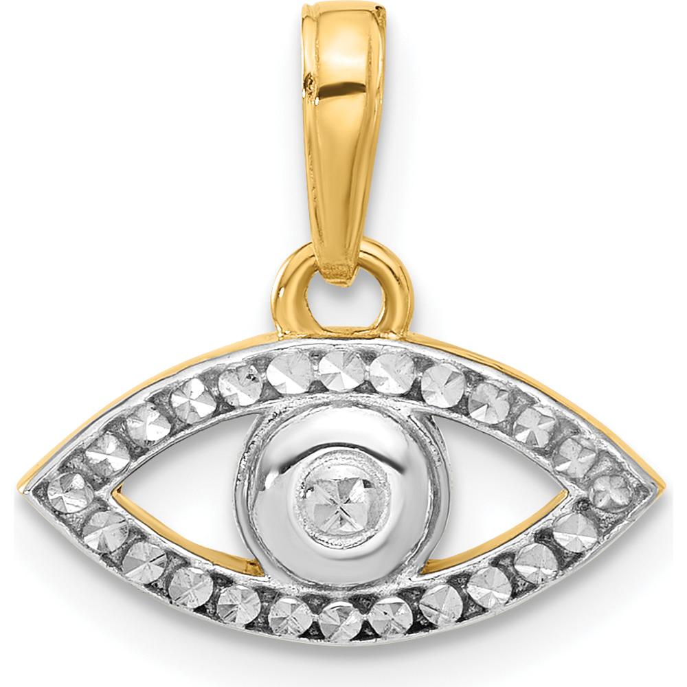 14K Yellow Gold Diamond-Cut Evil Eye Pendant with Rhodium Finish by Oro Pregiato