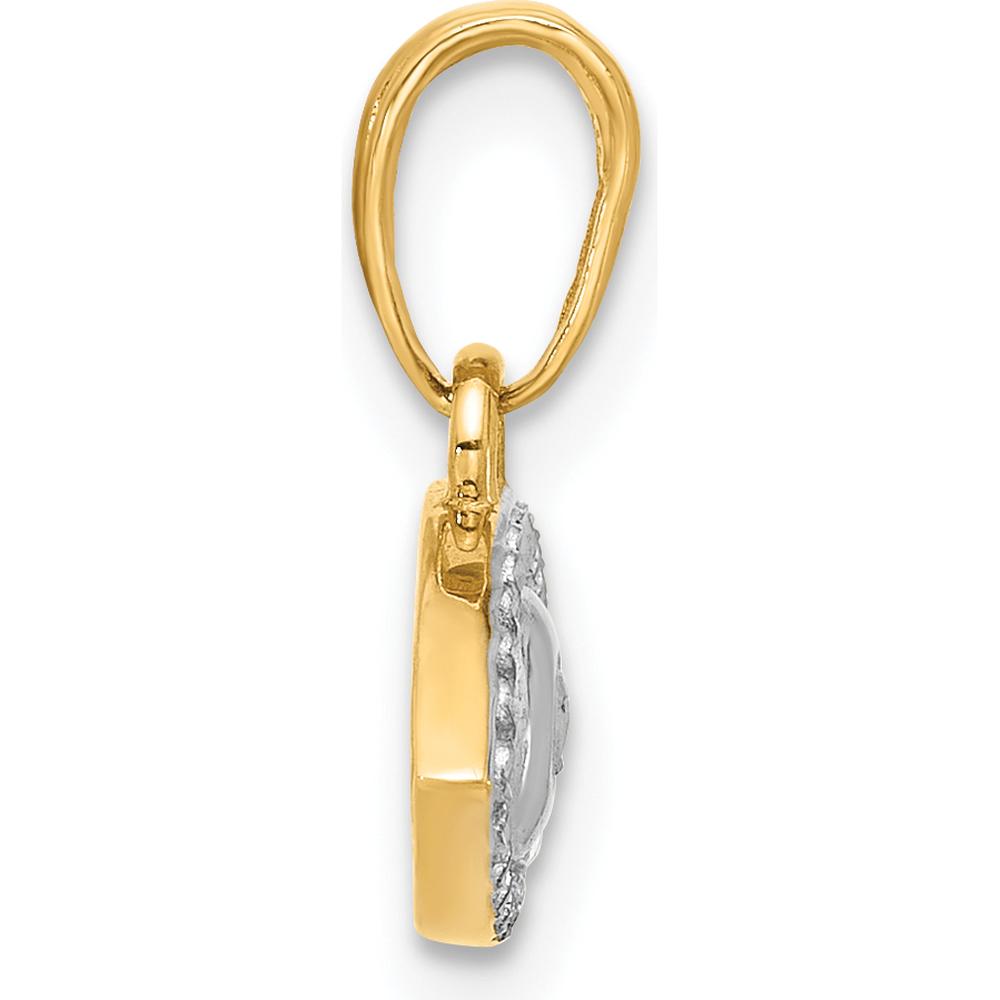 14K Yellow Gold Diamond-Cut Evil Eye Pendant with Rhodium Finish by Oro Pregiato