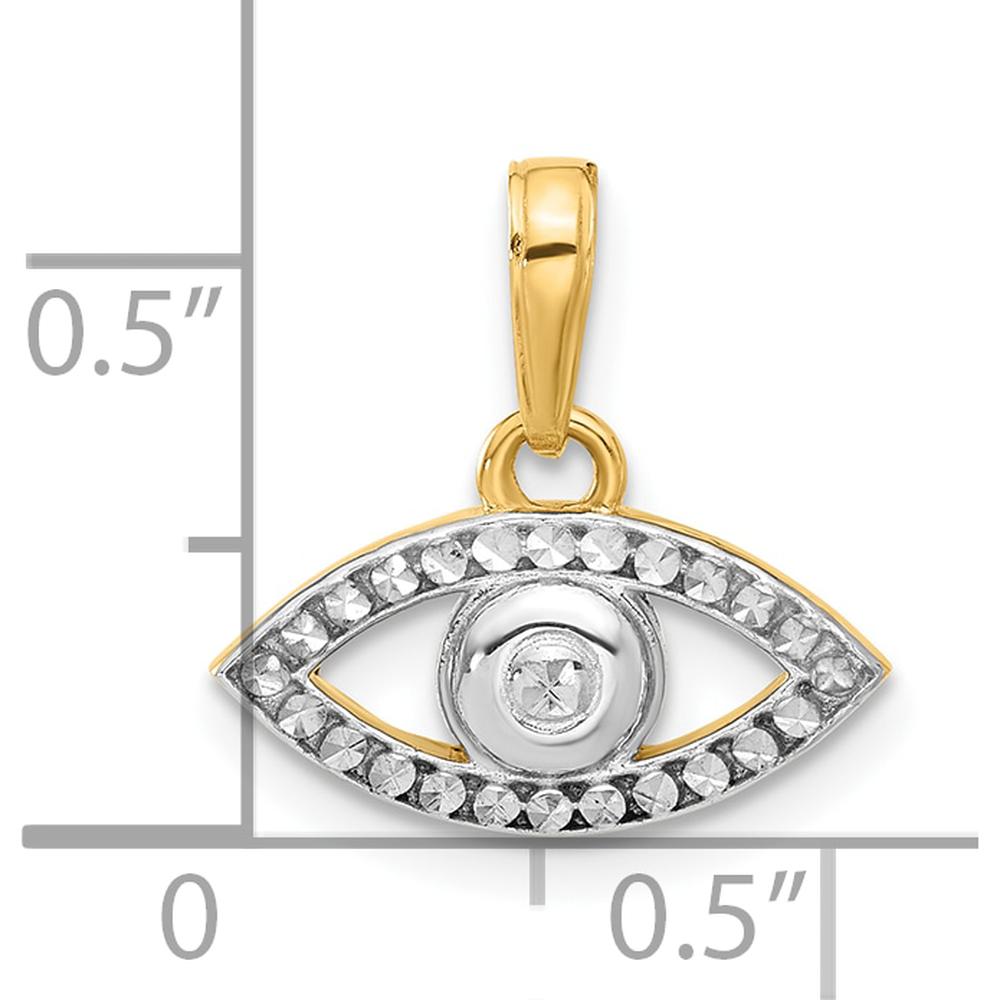 14K Yellow Gold Diamond-Cut Evil Eye Pendant with Rhodium Finish by Oro Pregiato