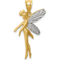 14K Yellow Gold Diamond-Cut Fairy Pendant with Rhodium Accents by Oro Pregiato