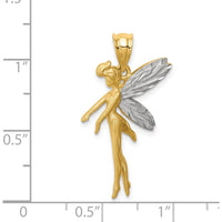 14K Yellow Gold Diamond-Cut Fairy Pendant with Rhodium Accents by Oro Pregiato