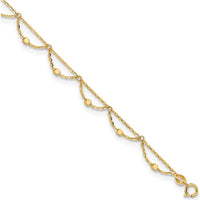 14K Yellow Gold Diamond-Cut Fancy Beaded Anklet with 1.5" Extender - Adjustable 11.5" Total Length