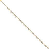 14K Yellow Gold Diamond-Cut Fancy Beaded Anklet with 1.5" Extender - Adjustable 11.5" Total Length