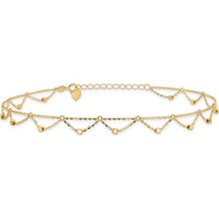 14K Yellow Gold Diamond-Cut Fancy Beaded Anklet with 1.5" Extender - Adjustable 11.5" Total Length