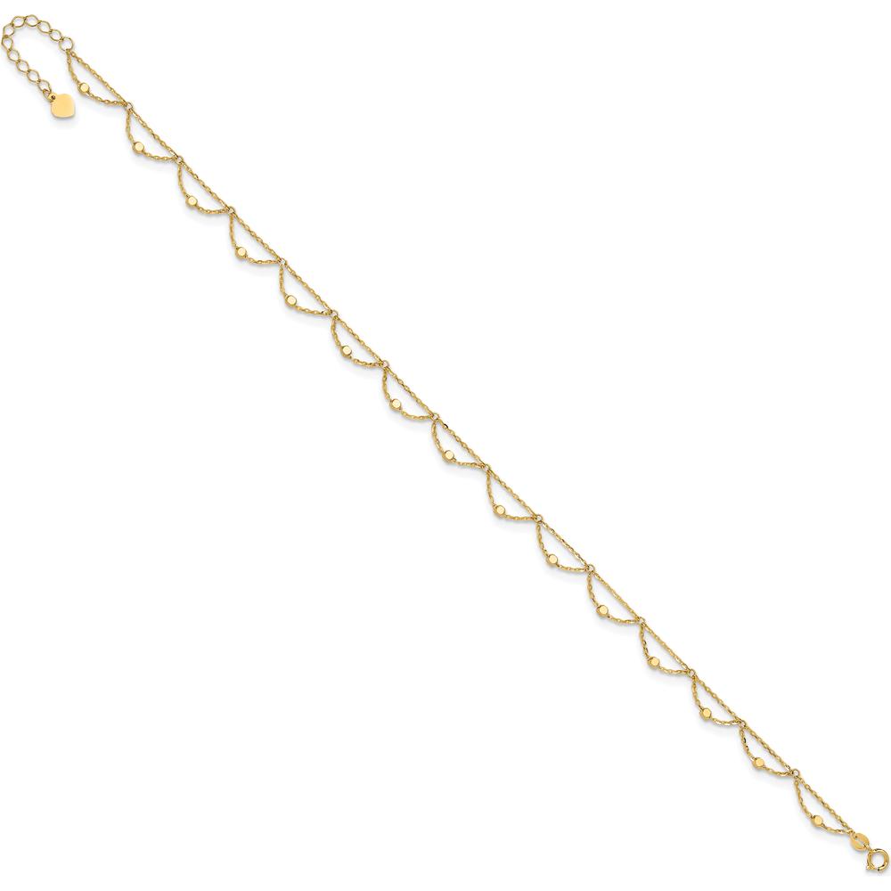 14K Yellow Gold Diamond-Cut Fancy Beaded Anklet with 1.5" Extender - Adjustable 11.5" Total Length