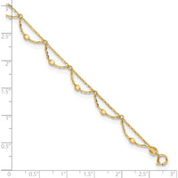 14K Yellow Gold Diamond-Cut Fancy Beaded Anklet with 1.5" Extender - Adjustable 11.5" Total Length
