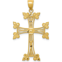14K Yellow Gold Diamond-cut Fancy Cross Pendant - Solid Gold Charm with Textured Finish by Oro Pregiato
