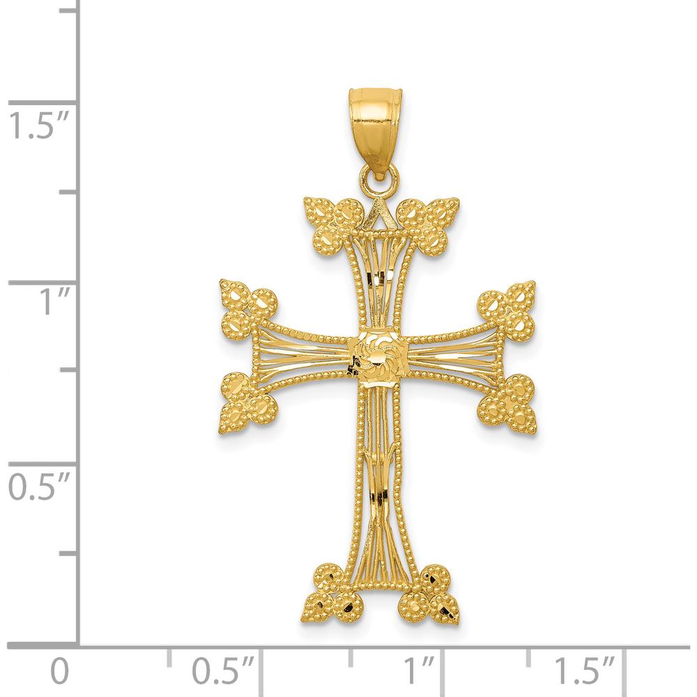 14K Yellow Gold Diamond-cut Fancy Cross Pendant - Solid Gold Charm with Textured Finish by Oro Pregiato