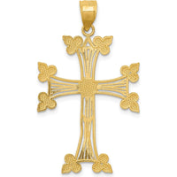 14K Yellow Gold Diamond-cut Fancy Cross Pendant - Solid Gold Charm with Textured Finish by Oro Pregiato