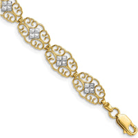 14K Yellow Gold Diamond-Cut Fancy Filigree 7.25" Bracelet with Rhodium Accents by Oro Pregiato