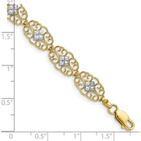 14K Yellow Gold Diamond-Cut Fancy Filigree 7.25" Bracelet with Rhodium Accents by Oro Pregiato