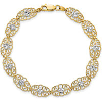 14K Yellow Gold Diamond-Cut Fancy Filigree 7.25" Bracelet with Rhodium Accents by Oro Pregiato
