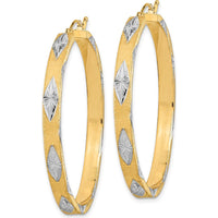 14K Yellow Gold Diamond-Cut Fancy Hoop Earrings with Rhodium Accents - 46.67mm by 0