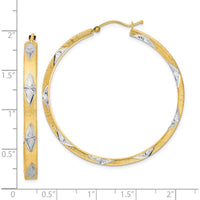 14K Yellow Gold Diamond-Cut Fancy Hoop Earrings with Rhodium Accents - 46.67mm by 0